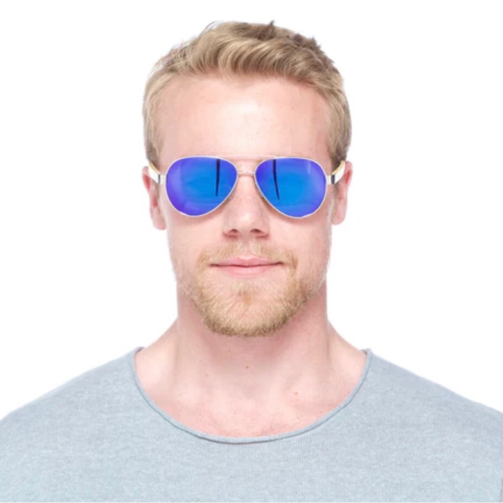TruWood | Weekender Blue Aviator Sunglasses Bamboo & Silver Unisex Frames NWT!